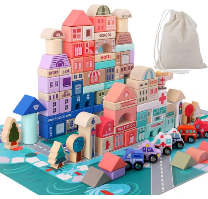 Wooden City Building Blocks Set for Toddlers 3+ Toys Circuit