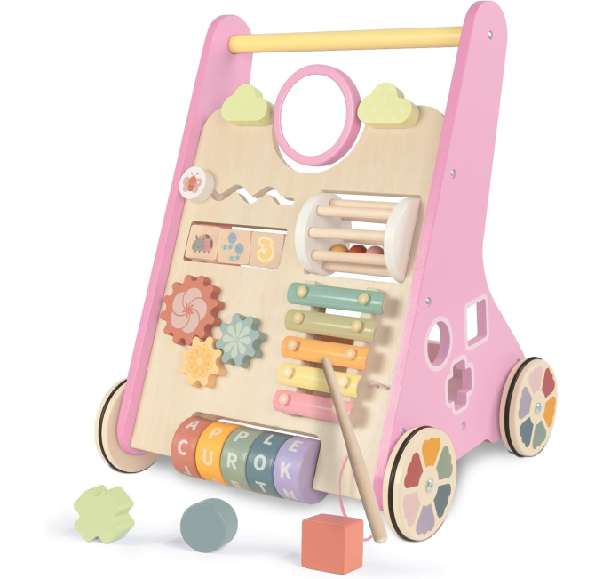 LOL FUN Wooden Baby Walker Push Toy for Girls Toys Circuit