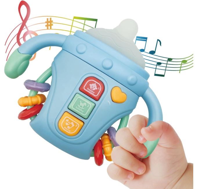 Baby Musical Toys,Sensory Learning Toy with Music and Lights,Pacifier Teething Musical Toys,Rattle Toy for Toddlers,Boys and Girls Gifts(B-Blue)  Toys & Games