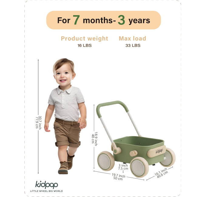 PULA Baby Push Walker with Wheels First Learner Toy Green Toys Circuit