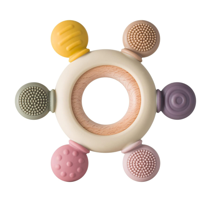 BabyRufus Silicone Baby Teething Toy with Wooden Ring BPA Free Toys Circuit