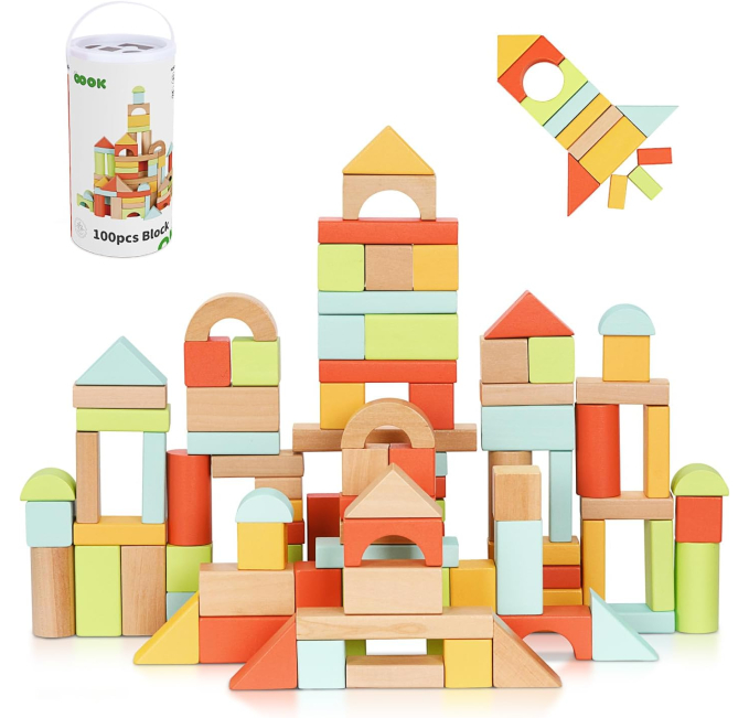 OOOK 100 Piece Wooden Blocks Montessori Toy for Toddlers Toys Circuit
