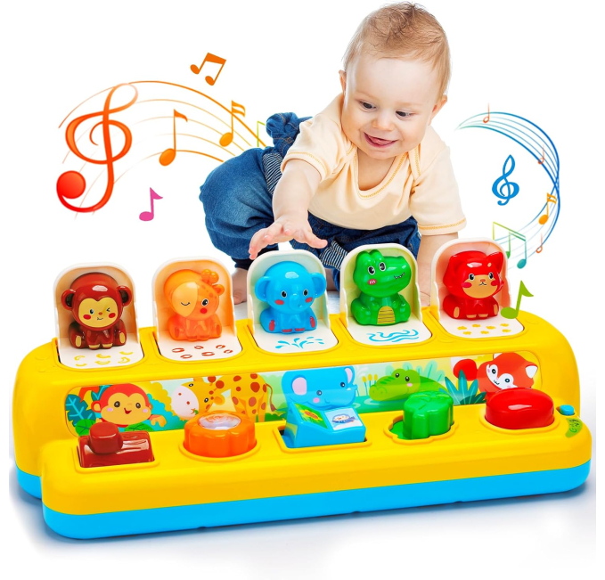 Interactive Pop up Animal Toys with Music & Light, Montessori Cause and Effect Toys for 1 Year Old Boy Girl Early Learning Musical Baby Toys 9-12-18 Months STEM Toddler Toys Age 1-2 Gift for Infant  Toys & Games