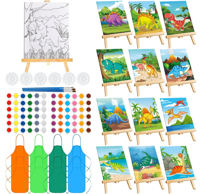 Ireer Canvas Paint Party Kit for Kids Dinosaur Art Set Toys Circuit