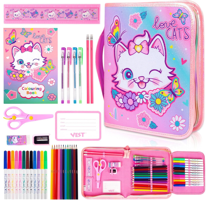Cat Markers Set with Glitter Pencil Case for Kids Toys Circuit