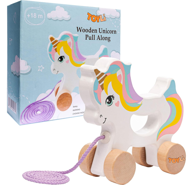 TOYLI Wooden Unicorn Toddler Push Pull Toy for 18 Months Toys Circuit
