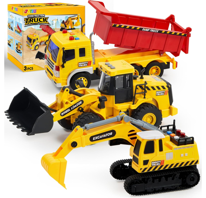 JOYIN 3 Pack Construction Toy Excavator Dump Truck Loader for Kids Toys Circuit