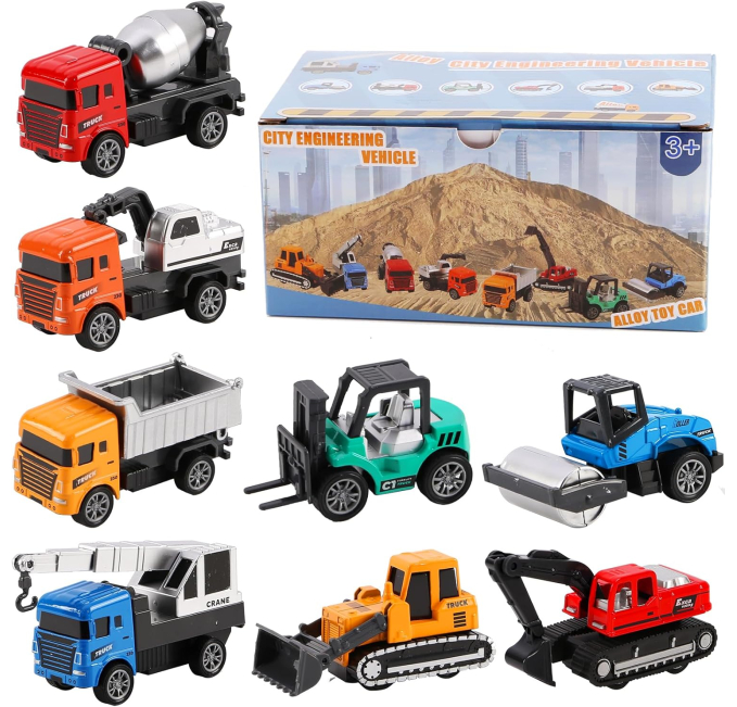Tunmiok 8 Pack Alloy Construction Vehicles Toys for Toddlers Toys Circuit