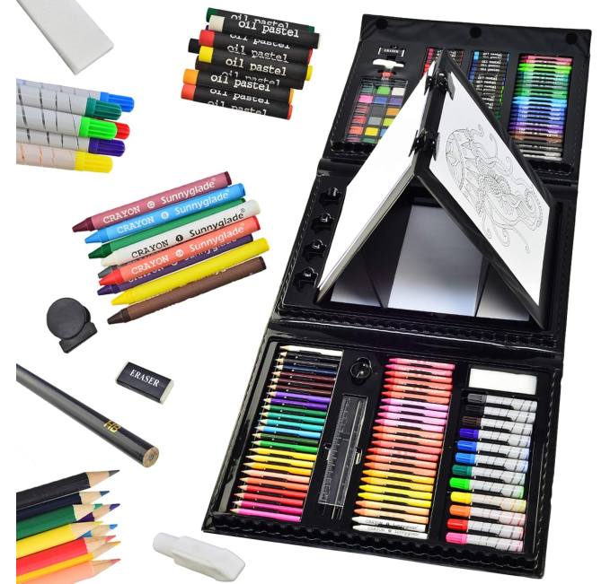 Sunnyglade 185 Piece Art Set with Easel for Kids Drawing Toys Circuit