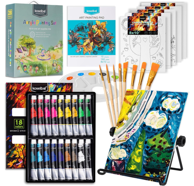Koseibal Acrylic Paint Set for Kids with Easel and Canvas Toys Circuit