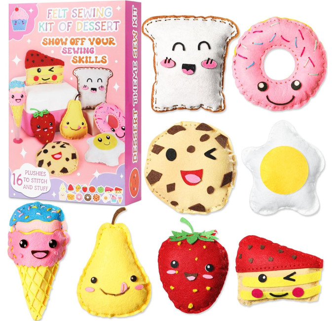 ZOIIWA 16 Sets Food Themed Sewing Kit for Kids Learn to Sew Fun Craft Toys Circuit