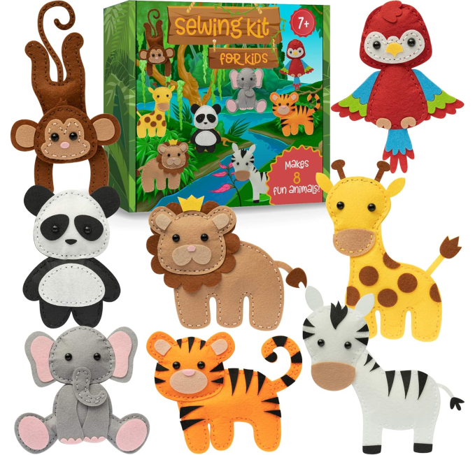 ​Craftorama Sew Your Own Felt Animals Kit 165 Piece Beginner Sewing Set for Kids Toys Circuit​