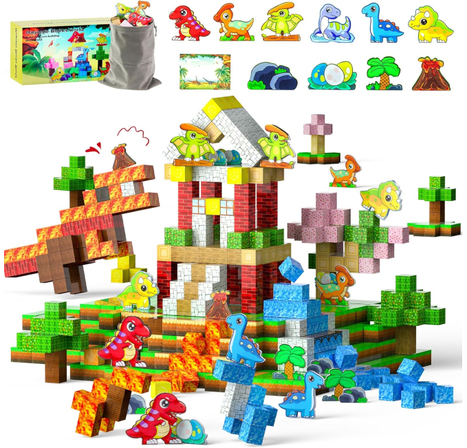 Suihuooo 110PCS Dinosaur Magnetic Blocks Toys Circuit STEM Toy for Kids Educational Construction Set