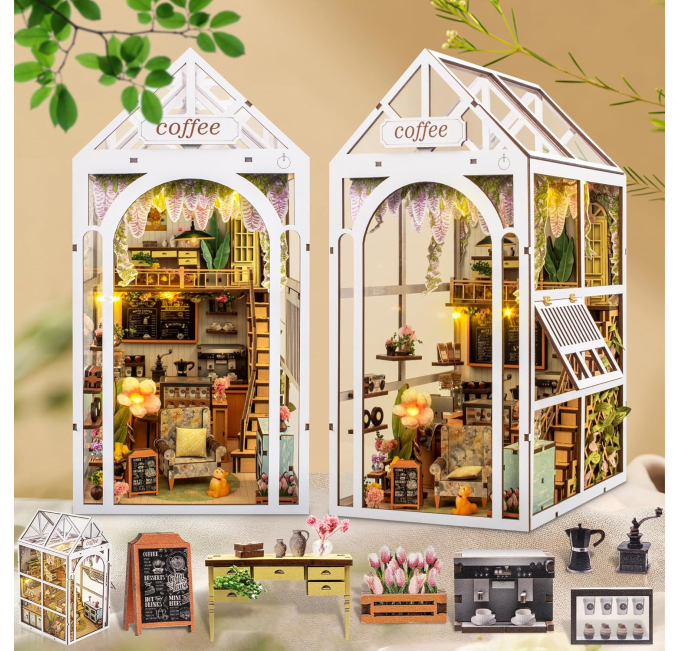 acemend DIY Book Nook Kit 3D Miniature Bookshelf Insert Toys Circuit