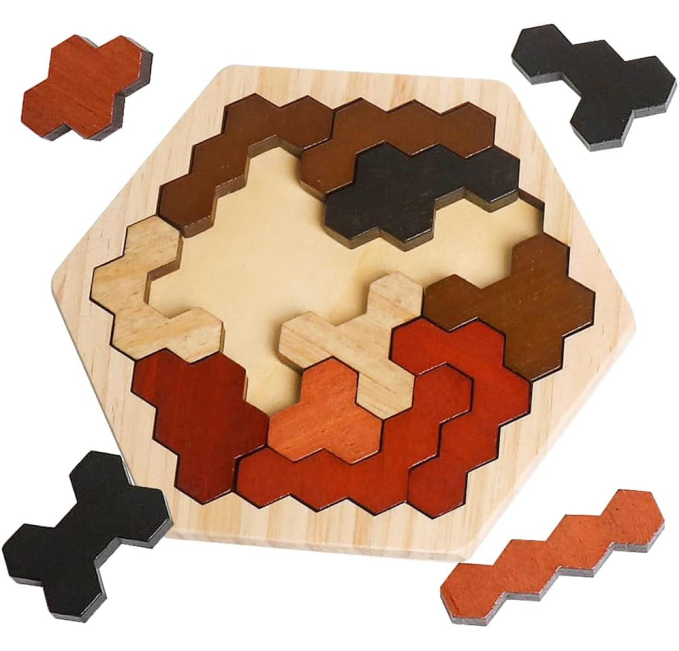 Skrtuan Wooden Hexagon Puzzle STEM Logic Game for Kids Toys Circuit