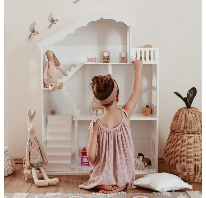 YFDZONE Dollhouse Bookshelf 3 Tier Wooden Toy Storage for Kids Toys Circuit