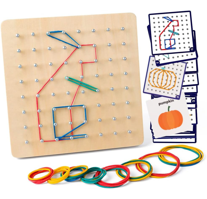 Coogam Wooden Geoboard Toys Circuit STEM Puzzle for Kids Shapes