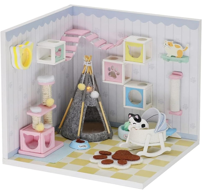 Kisoy Pet Room DIY Miniature House Toys Circuit Wooden Kit Gift