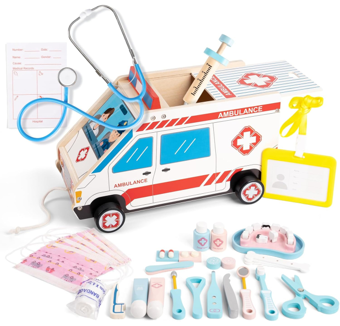 Doctor Kit for Toddlers 3-5 Wooden Playset with Stethoscope, Toys Circuit