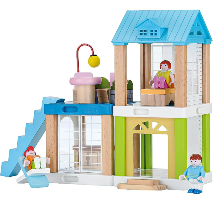 Small Wooden Dollhouse Toys Circuit 3 Room DIY Set for Toddlers
