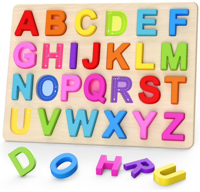Zeoddler Wooden Alphabet Puzzle Toys Circuit ABC Learning Toy