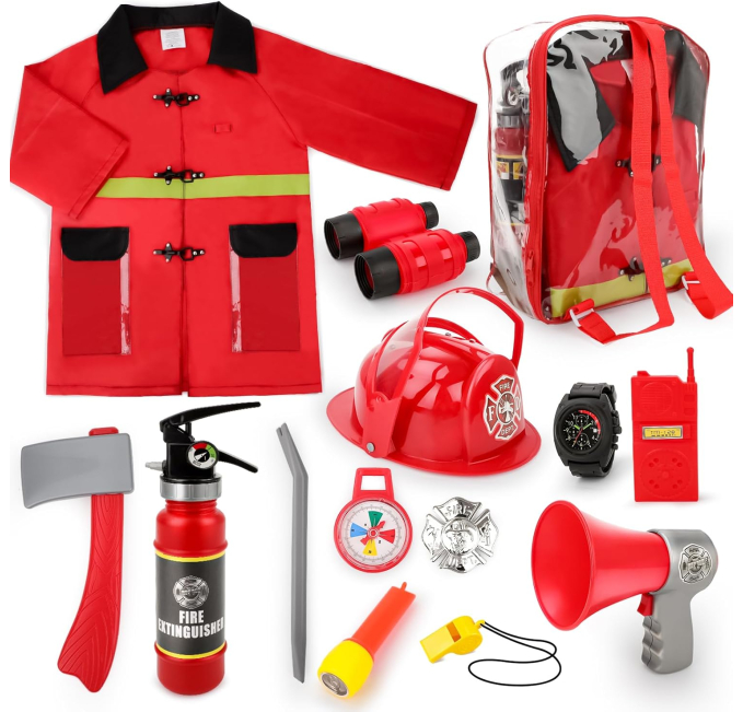 deAO Fireman Costume for Kids 13 Pcs Firefighter Toy Set Toys Circuit