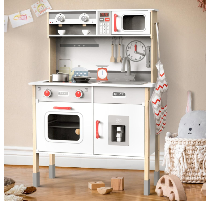 JOYOOSS Wooden Play Kitchen Set Toys Circuit Real Cooking Fun