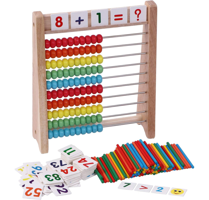 Cltoyvers Wooden Abacus for Kids 100 Counting Sticks Toys Circuit
