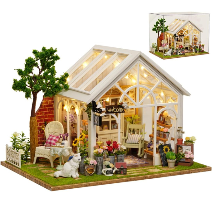 DIY Miniature Garden House Kit Toys Circuit Wooden Dollhouse