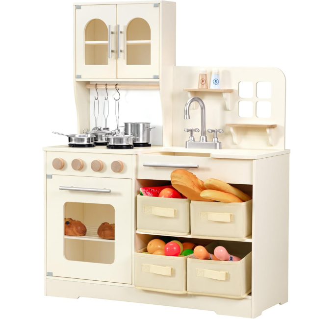 PHGLL Wooden Kitchen Playset Toys Circuit Pretend Cooking Fun