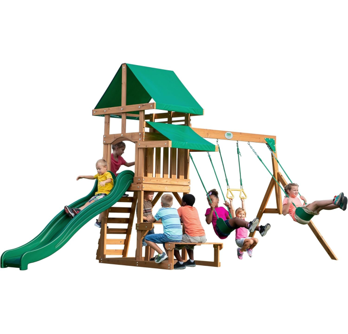Backyard Discovery Belmont Cedar Wood Swing Set Toys Circuit Playset