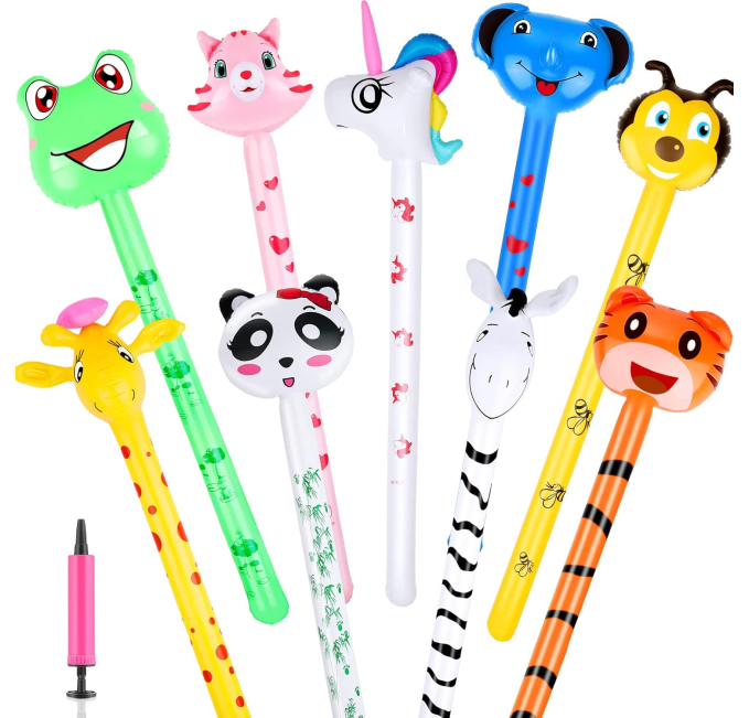 9 Pcs Inflatable Animal Sticks with Sound Jungle Safari Toys Circuit