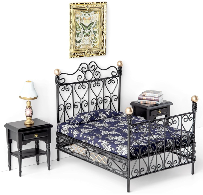 Gluwy 112 Black Bedroom Furniture Set Toys Circuit Dollhouse Decor