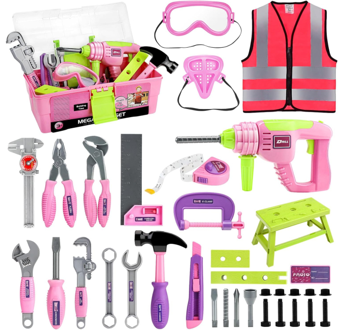 HYRENEE Tool Set with Tool Box & Electronic Toy Drill for Kids Toys Circuit