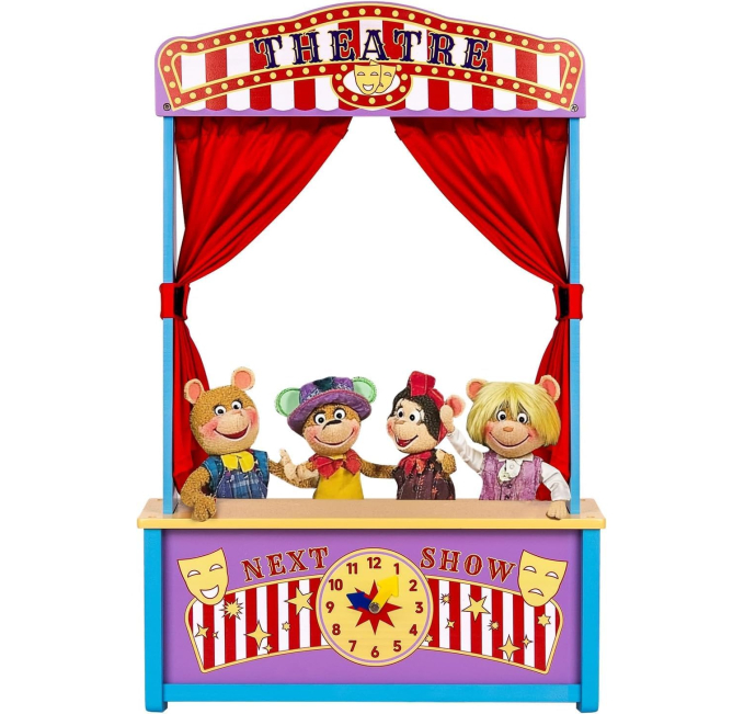 Rufus Wooden Puppet Theater Stage Red Curtains Toys Circuit Fun