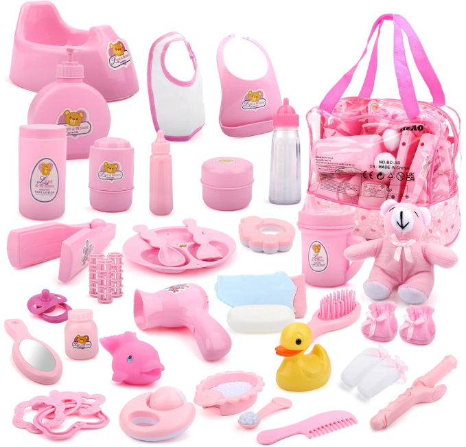 deAO 40 Piece Baby Doll Accessories Set Toys Circuit Pretend Play
