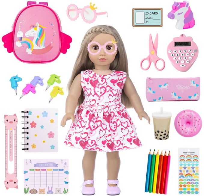 BDDOLL 18 Inch Doll Clothes School Supplies Set with Backpack Toys Circuit