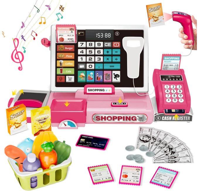 VOPOGLNE Kids Cash Register Toy with Calculator Music Toys Circuit