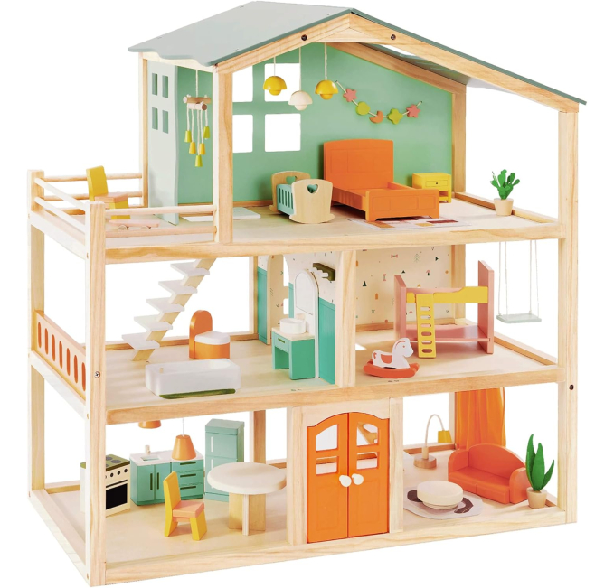 Large Wooden Dollhouse with 32 Pieces Furniture for Girls Toys Circuit