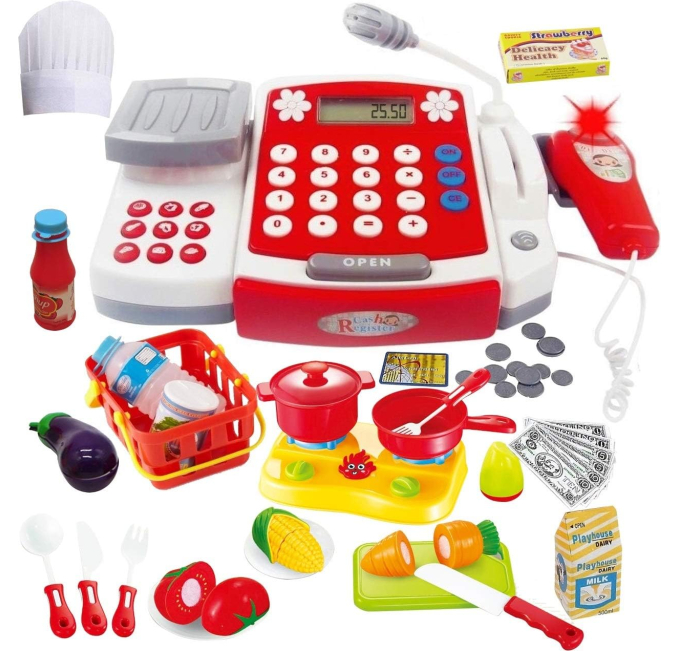 TEMI Toy Cash Register for Kids with Play Money Toys Circuit