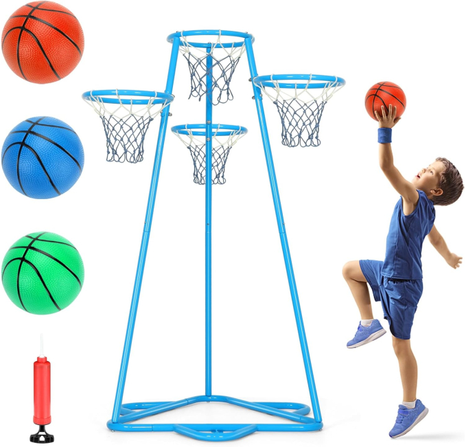 Raylinyee Kids Basketball Hoop Toys Circuit Portable Toy Set Blue