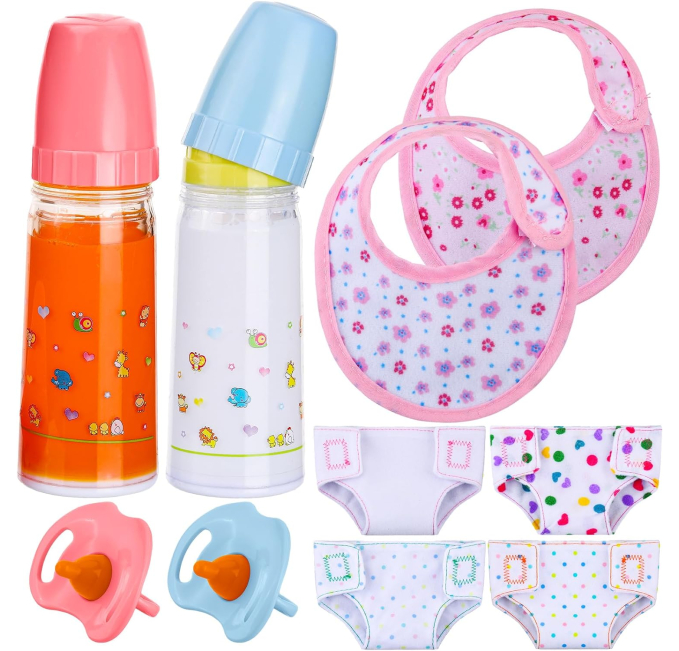 Shappy Baby Doll Accessories Set with Milk Juice Bottles and Diapers Toys Circuit