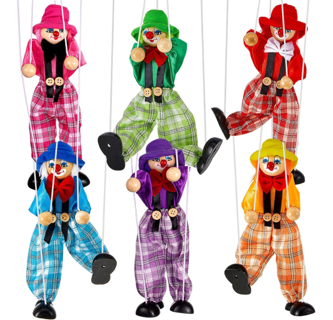 Meooeck Wooden Marionette Puppets Set of 6 Colors Toys Circuit