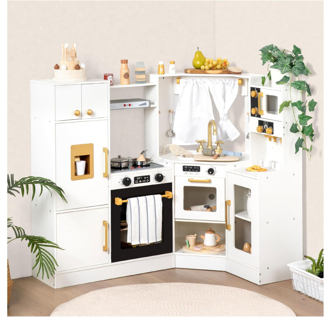 PHGLL Wooden Kids Kitchen Playset Toys Circuit Pretend Stove Sink