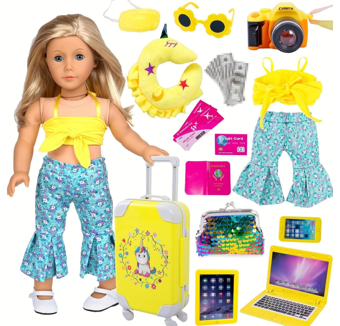Rufus AI 18 Inch Doll Travel Set with Unicorn Luggage Suitcase Toys Circuit