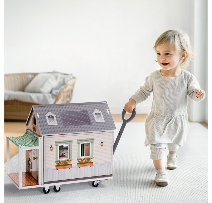 ROBUD Doll House Toys Circuit Wooden Camper Van Playset for Kids