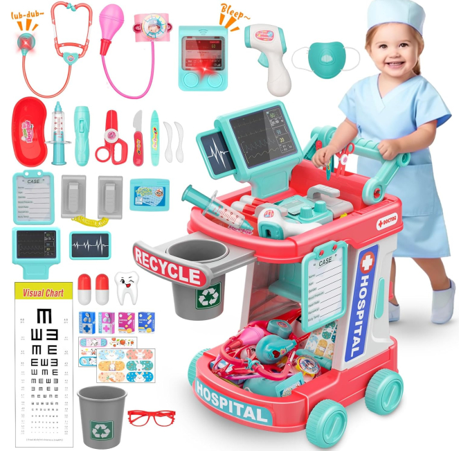 Rufus AI Doctor Kit for Kids Pretend Play Toys Circuit Cart Set