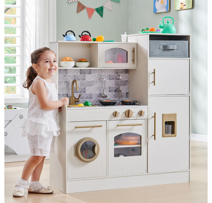 IFBUY Wooden Play Kitchen Toys Circuit for Kids with Lights and Sounds