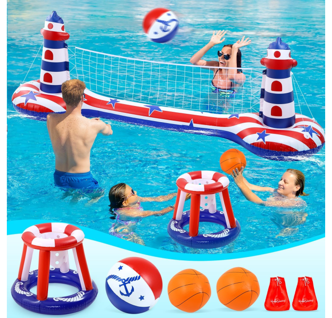 EagleStone Inflatable Pool Float Set with Net and Hoop Toys Circuit