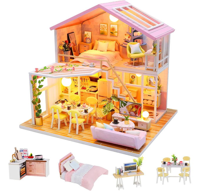 Dulsaera DIY Miniature Dollhouse Kit with LED Lights for Adults Toys Circuit